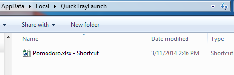 Shortcut in your QuickTrayLaunch folder